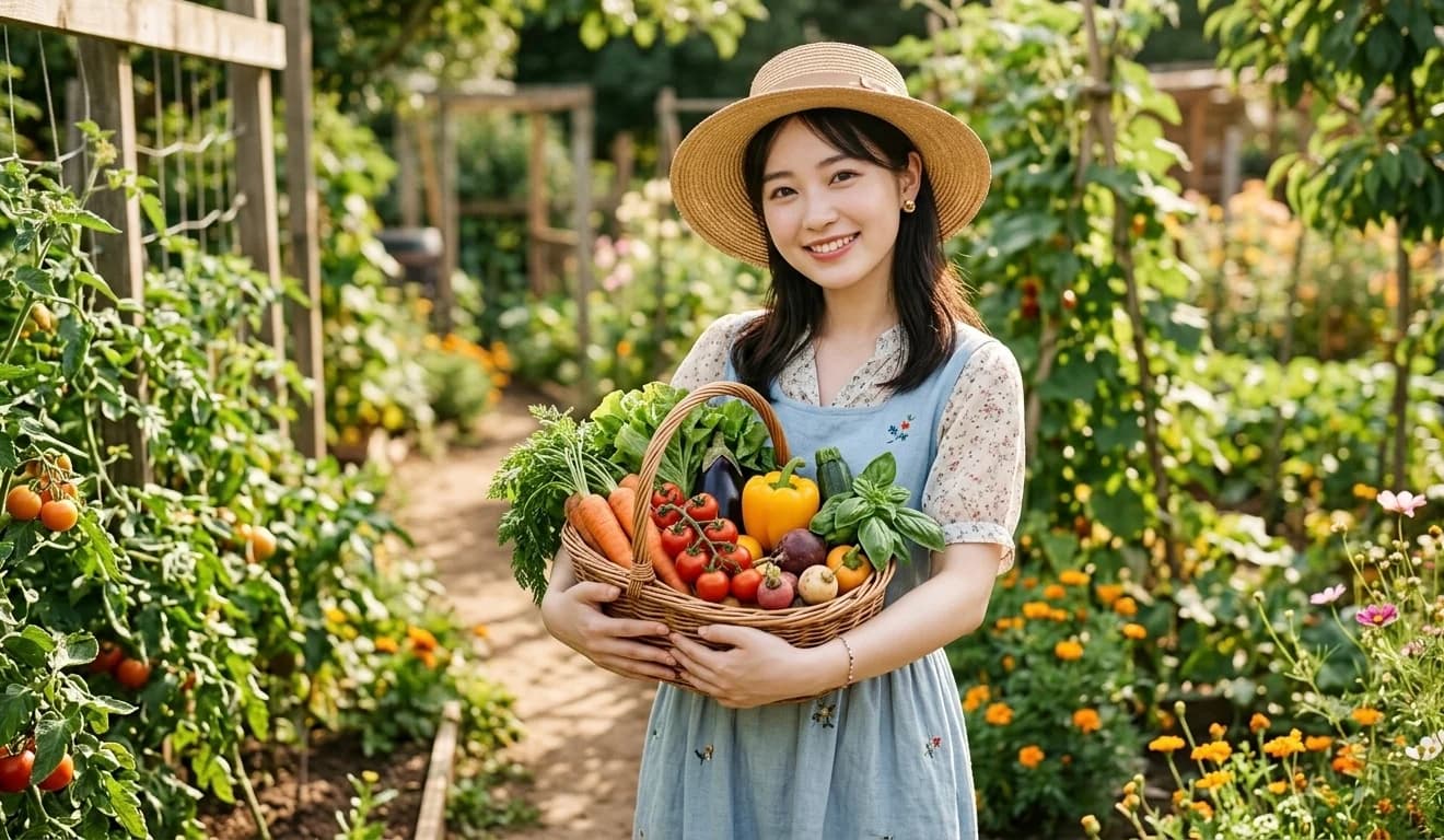 沖縄の畑で収穫したルドピコのミニトマトを両手いっぱいに抱える